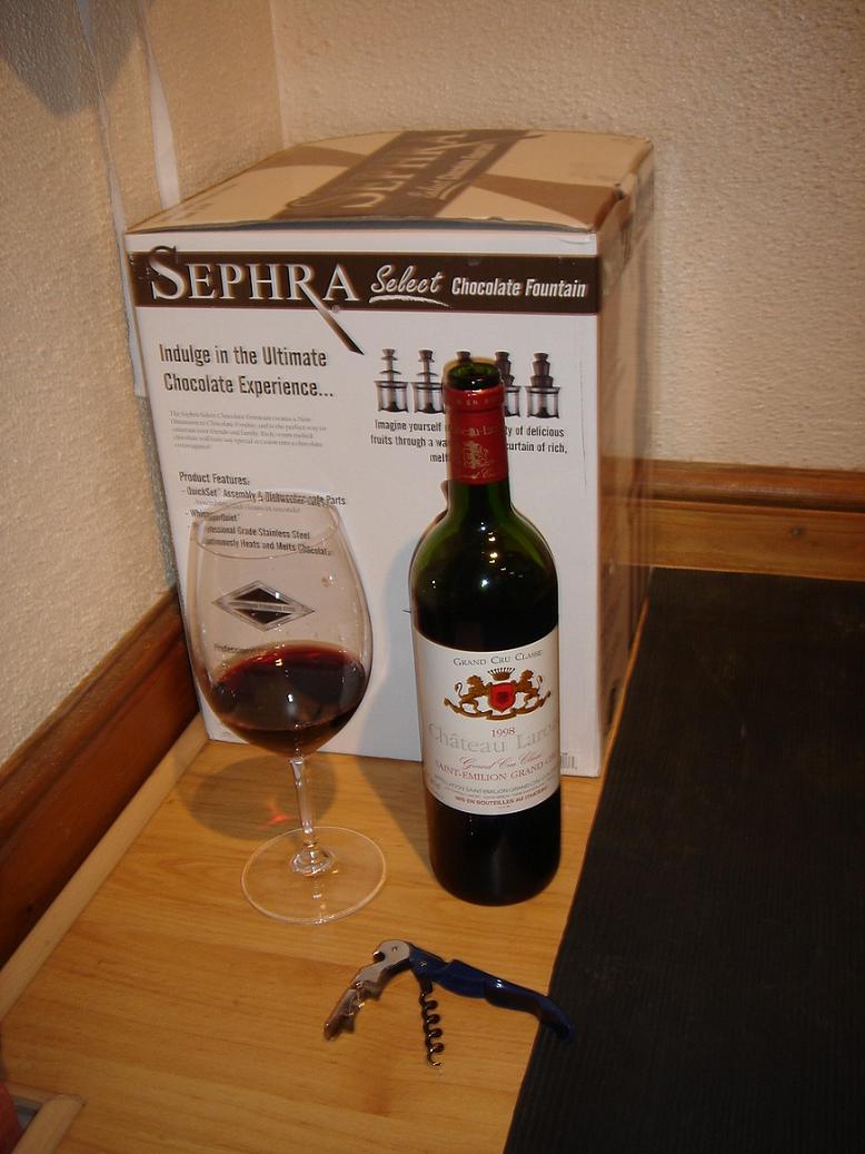 Chateau Laroze 1998…next to a chocolate fountain (for some reason)