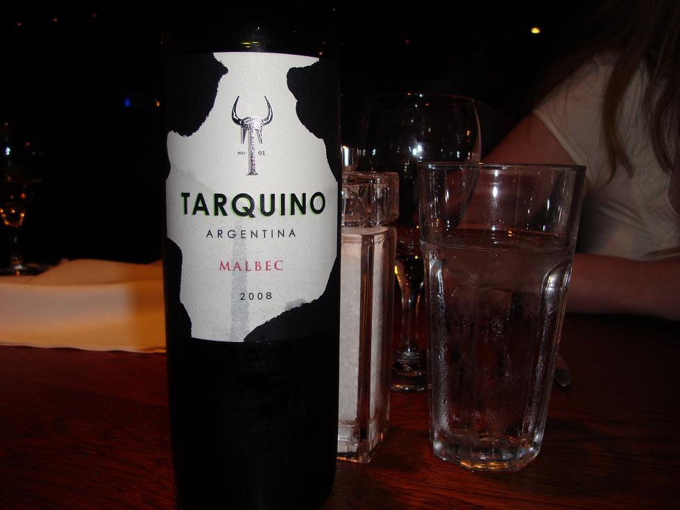 Tarquino Malbec - ropey on its own but good with meat