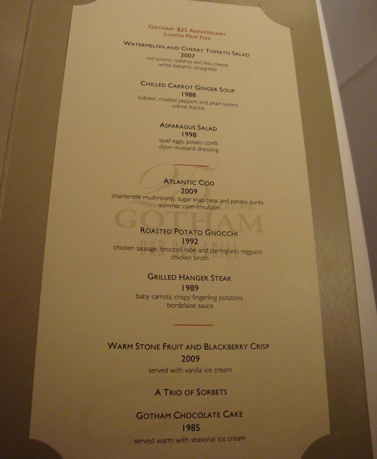 Gotham Prix FixÃ© lunch menu