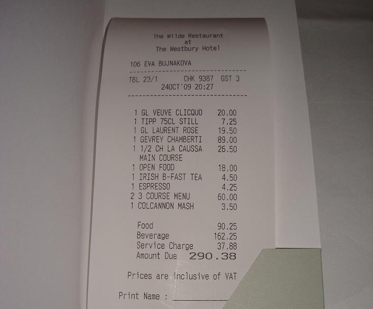 70% drinks - a proper bill!